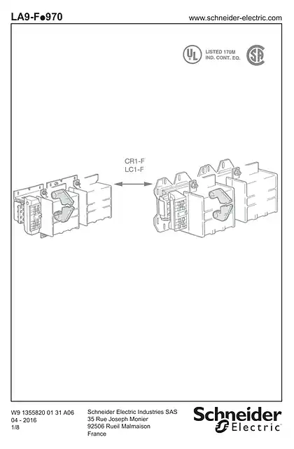 schneider施耐德LA9-F.970 Mechanical interlocks for reversing contactors LC2 F (Horizontally mounted)